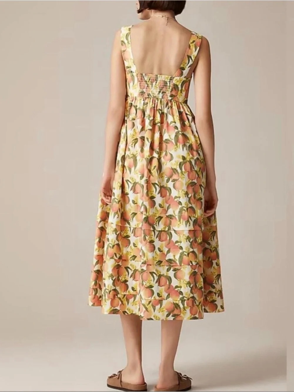 J.Crew Cotton Poplin Squareneck Midi Sun Dress- Peach print